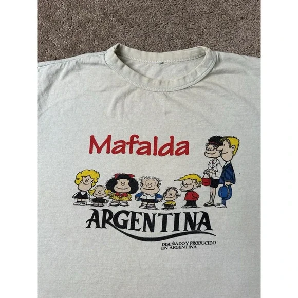 Vintage T-shirt 70s Mafalda Argentina Cartoon Graphic Made in Argentina, Size S
